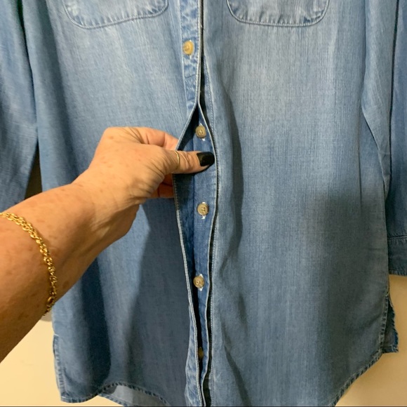 Chico’s Half Button Denim Blouse with Roll Sleeves - Picture 10 of 16